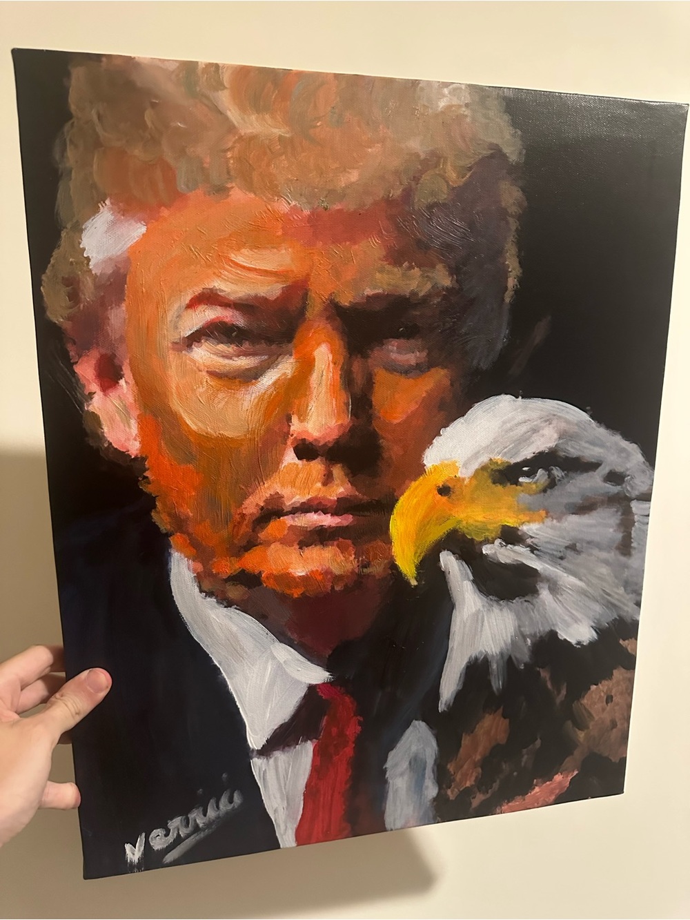 Donald Trump with eagle painting 16x20 Hand-Painted Patriotic Portrait Canvas